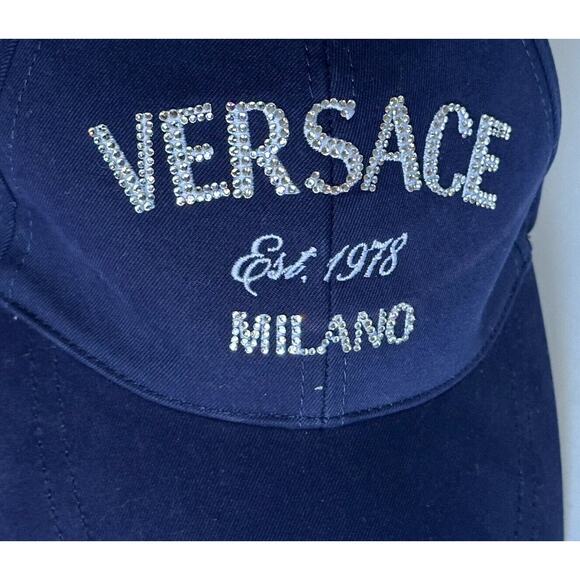 Versace Logo Drill Cotton Baseball Cap Hat Blue Size 60 Italy 1012752 NWT $550 main image 4